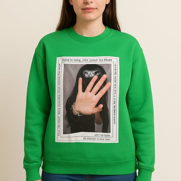 ZGY Denim NWT Green Polaroid Graphic Sweatshirt XS 100% Cotton - Picture 1 of 6
